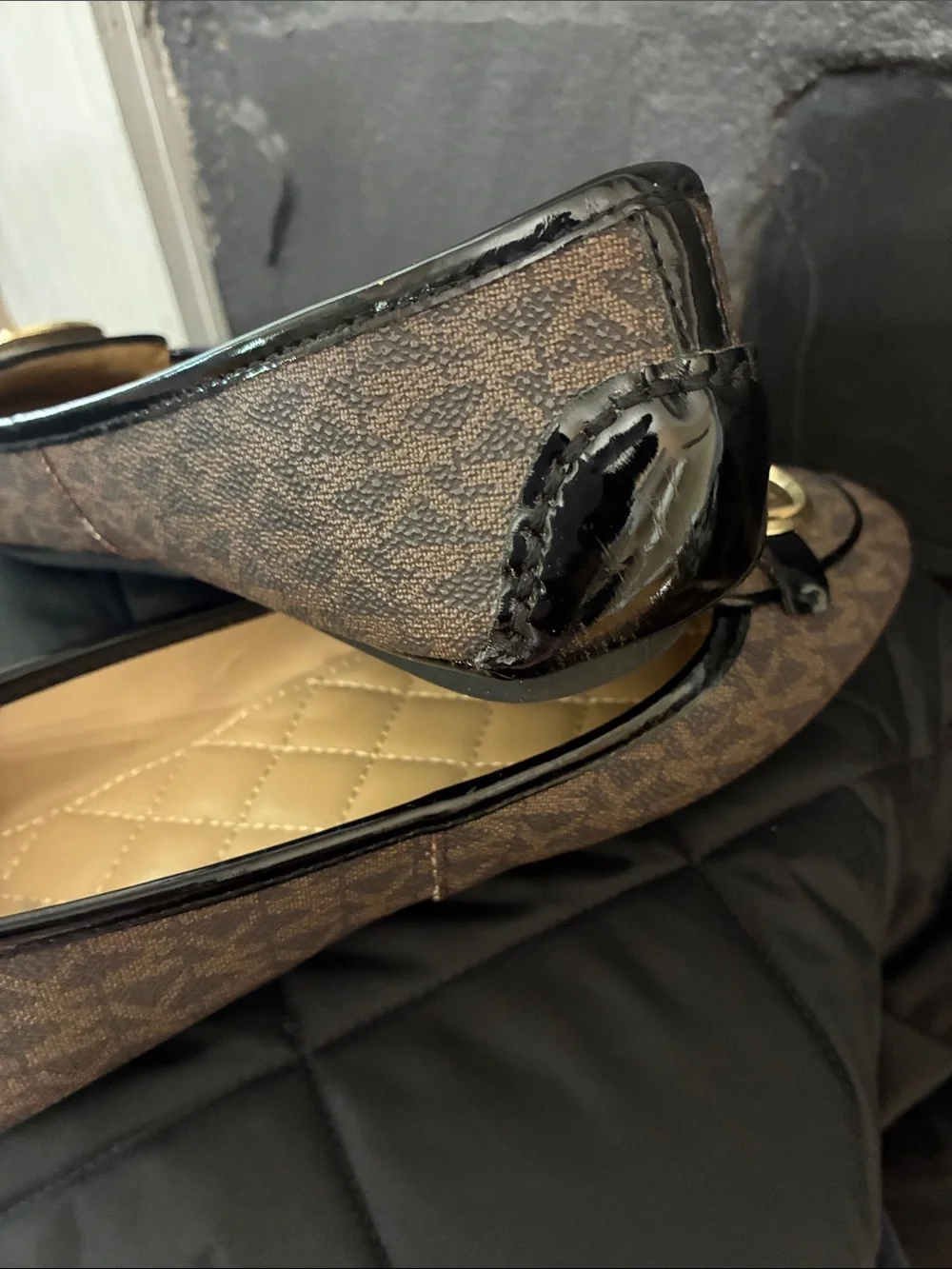 Michael Kors Brown Logo MK Gold-Emblem Loafers